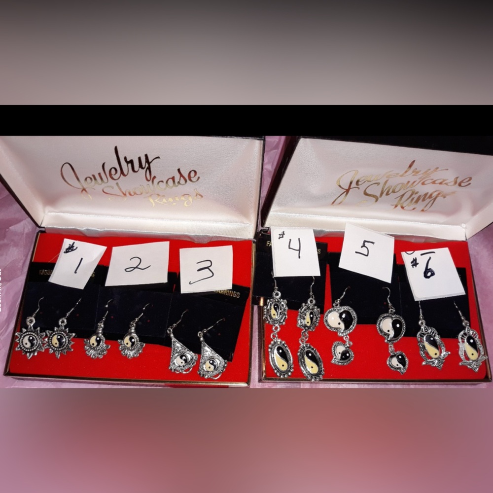 NEW VINTAGE YIN YANG EARRINGS Elegant ANTIQUE Silver Black Earrings YOU CHOOSE